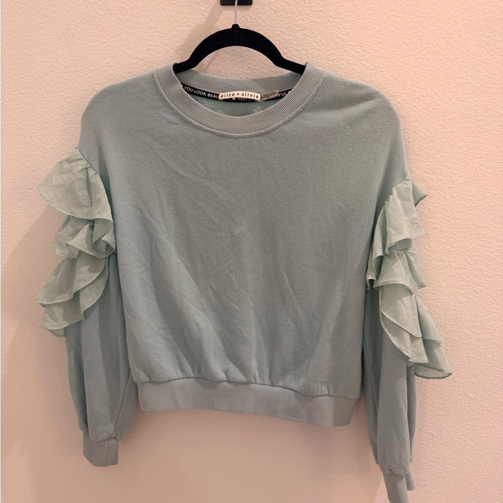 Alice + Olivia Ruffle-Sleeve Pullover Sweatshirt - Mint